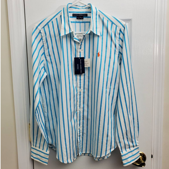 Ralph Lauren Tops - Ralph Lauren Long Sleeved Striped Button Down Golf Shirt Size 12 NWT